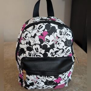 Disney Minnie & Mickey Mouse Backpack Bio Word Vegan Leather Black -White